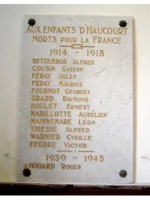 Plaque commémorative église d'Haucourt