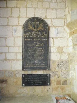 Plaque commémorative église de Malleville-les-Grès