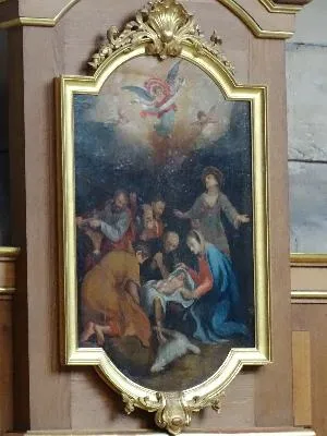 6 tableaux : l'Adoration des Mages, l'Adoration des bergers, le Christ parmi les docteurs, la Cène, la flagellation, le portement de croix