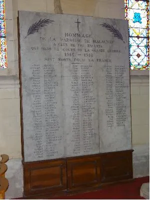 Plaque aux morts 1914-1918 de l'église de Malaunay