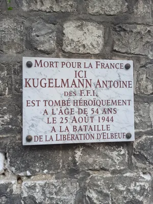 Plaque Antoine Kugelmann à Elbeuf-sur-Seine