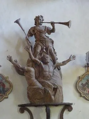 Groupes sculptés : le Ciel, la mort, la résurrection, la religion dans l'Église Saint-Martin de Brémontier-Merval