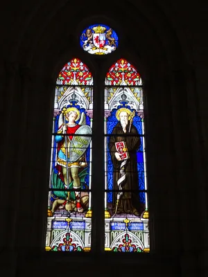 Vitrail Baie 5 : Saint-Michel et Saint-Wandrille dans l'Église Saint-Michel de Saint-Wandrille-Rançon