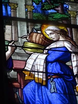 Vitrail Baie 1 : Les 3 personnages de Sainte-Madeleine dans l'Église de La Bouille