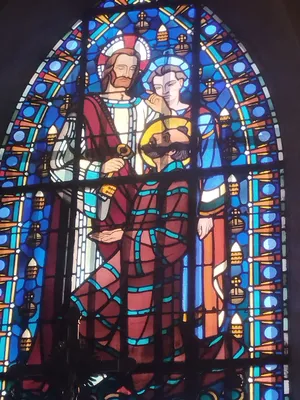 Vitrail Baie 2 : Don des clefs dans l'Église Saint-Pierre à Déville-lès-Rouen