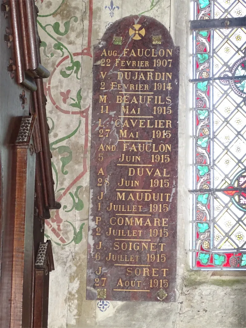 Plaques aux Morts de l'Église Notre-Dame de Valliquerville