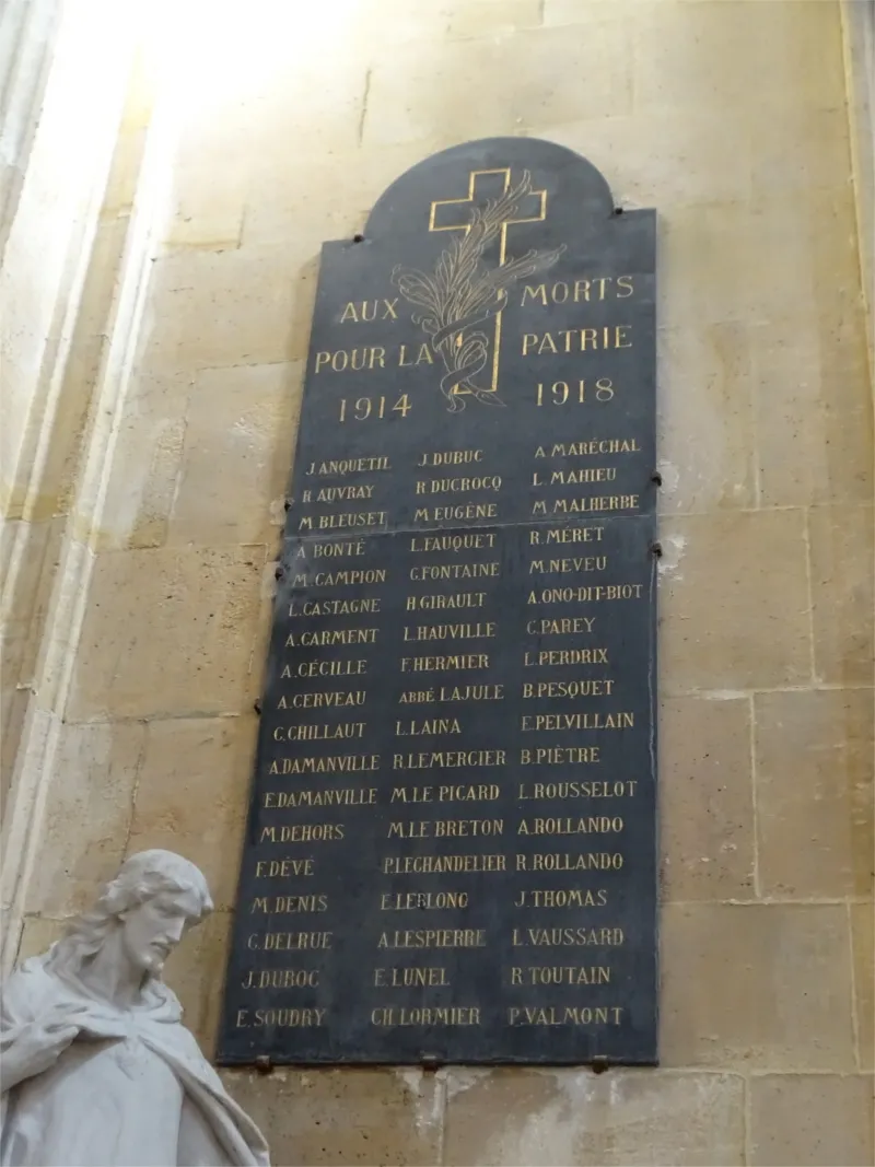 Plaque aux Morts de l'Église Sainte-Madeleine de Rouen