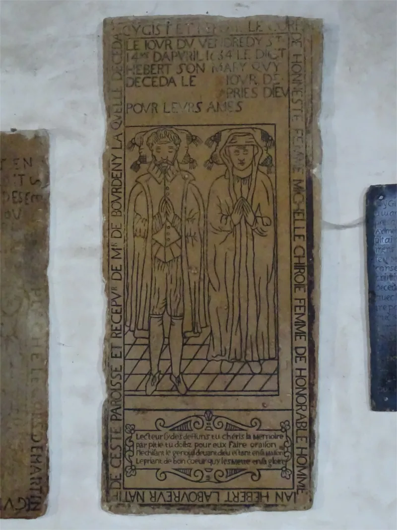 Dalle funéraire de Jean Hébert et de Michelle Chéron dans l'église Saint-Valery de Varengeville-sur-Mer