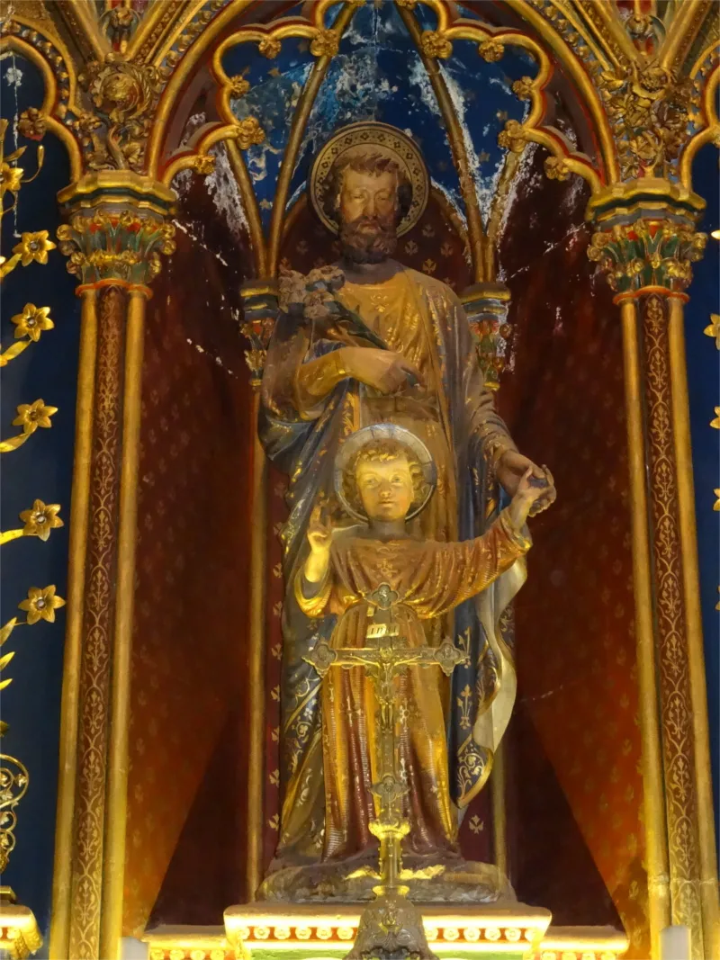 Statue néo-gothique : Saint-Joseph et l'Enfant Jésus dans la Basilique Notre-Dame de Bonsecours