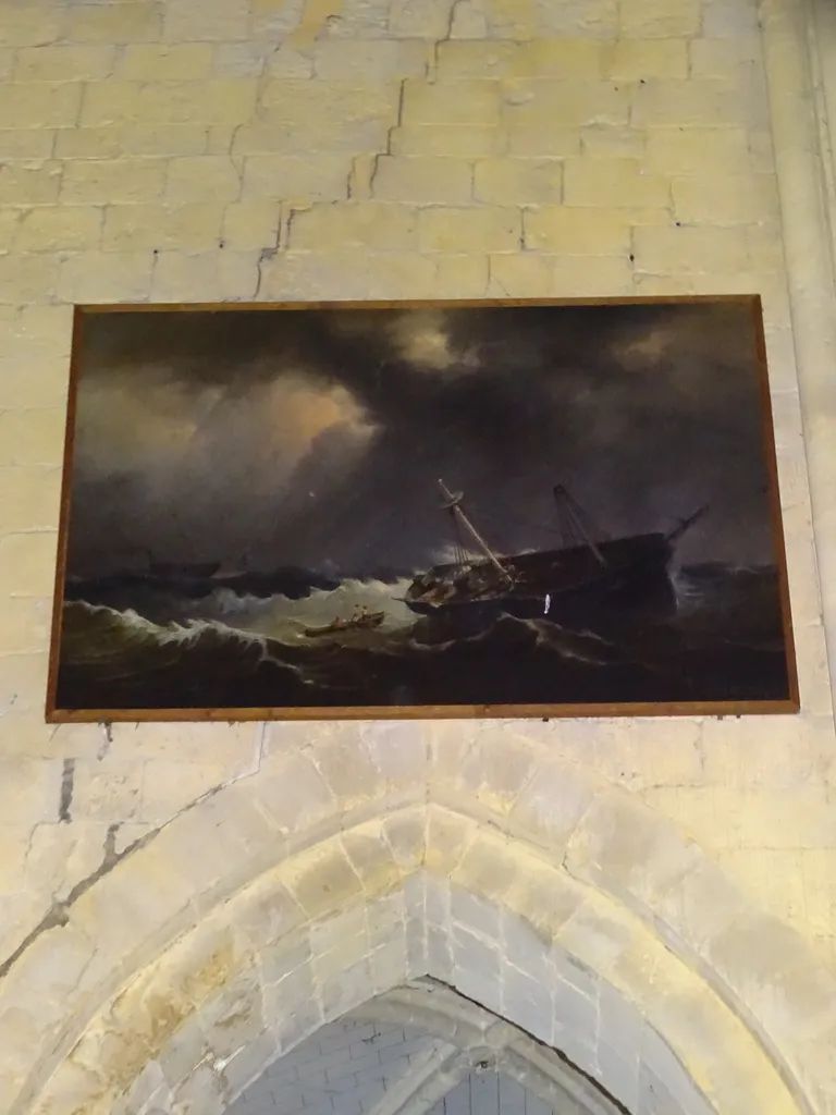 Tableau : Scène de naufrage du Normandie dans l'Église Notre-Dame d'Étretat