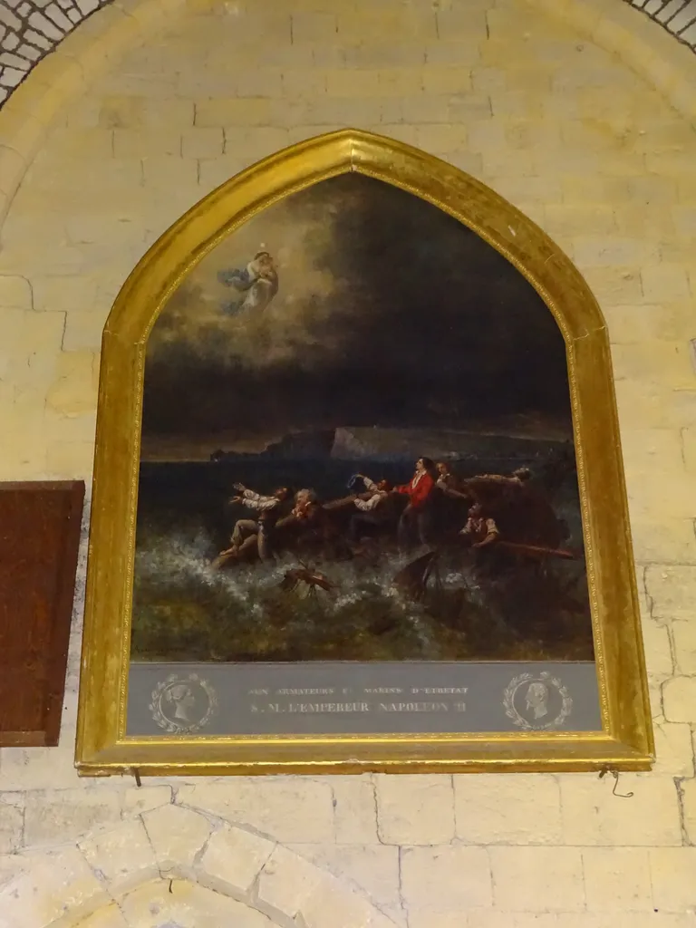 Tableau : Scène de naufrage devant Etretat dans l'Église Notre-Dame d'Étretat
