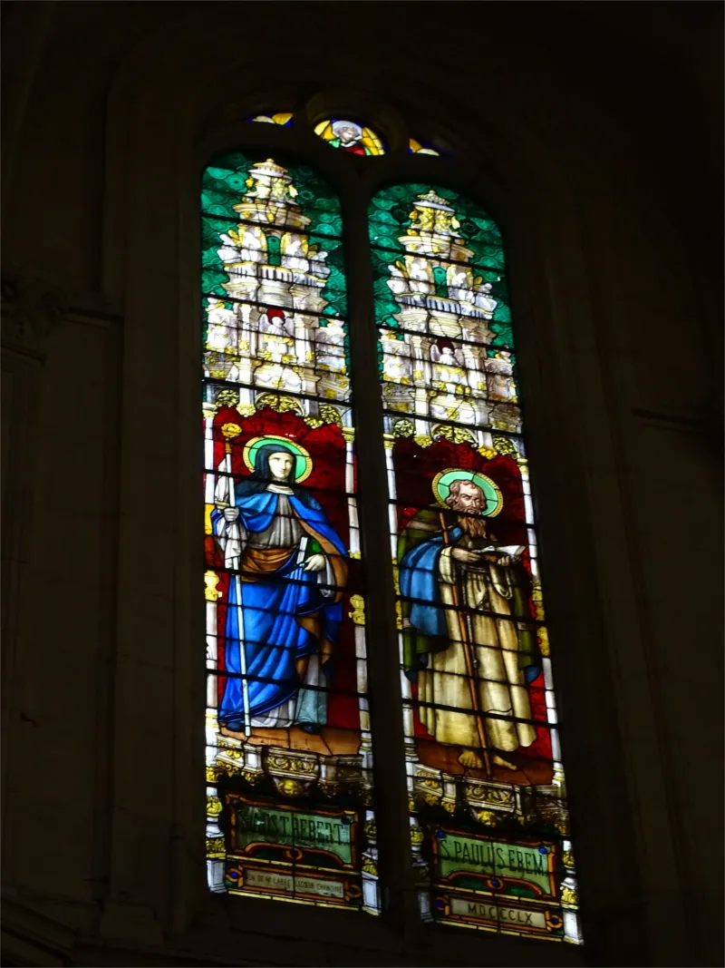 Vitrail Baie 4 : Sa Austrebert - St Paulus Erem dans l'Église Saint-Sever à Rouen
