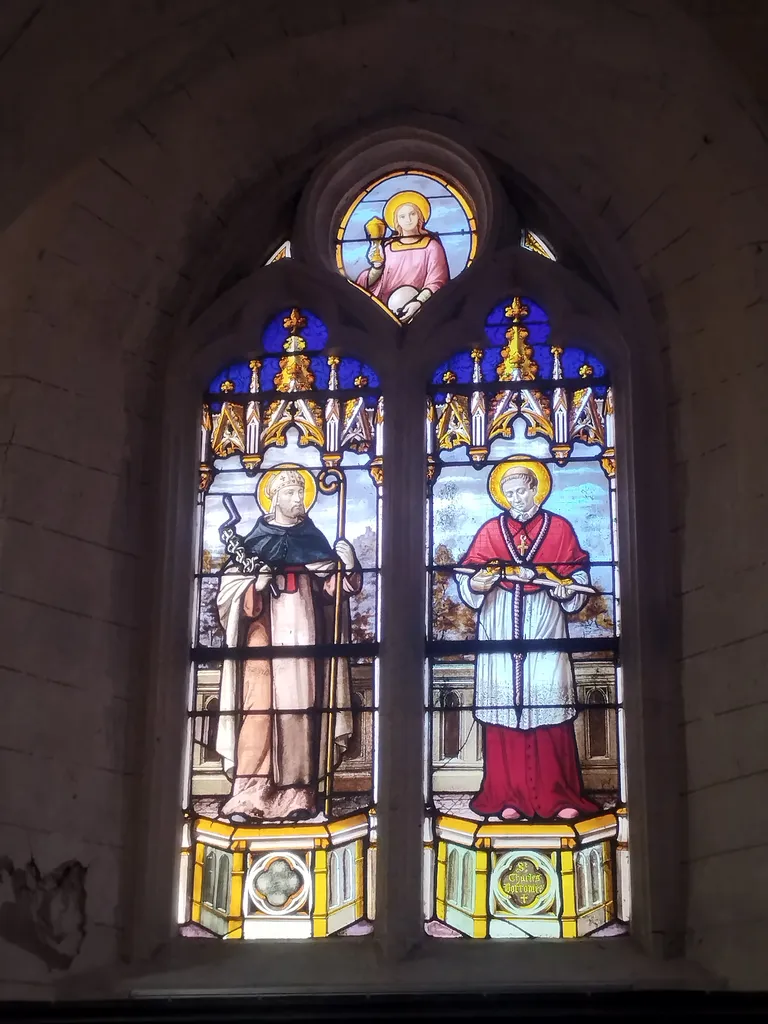 Vitrail Baie 3 : St-Charles-Borrommée dans l'Église Saint-Léger à Saint-Léger-aux-Bois