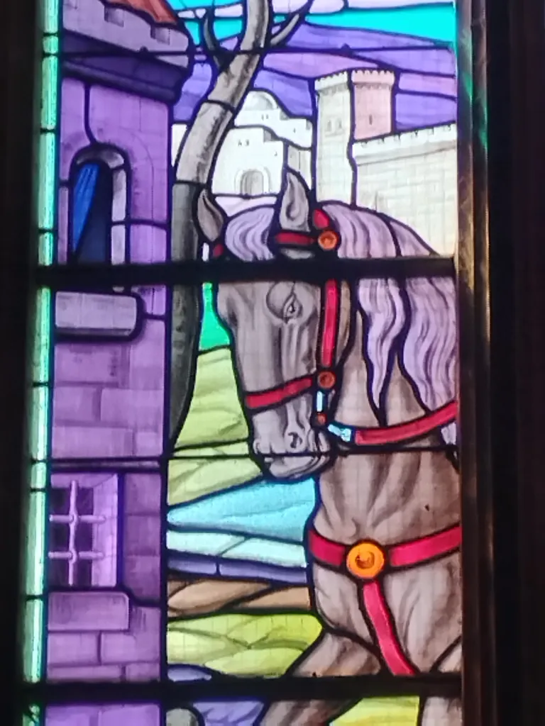 Vitrail Baie 4 : C'est Martin qui m'a vetu de ce manteau dans l'Église Saint-Léger à Saint-Léger-aux-Bois