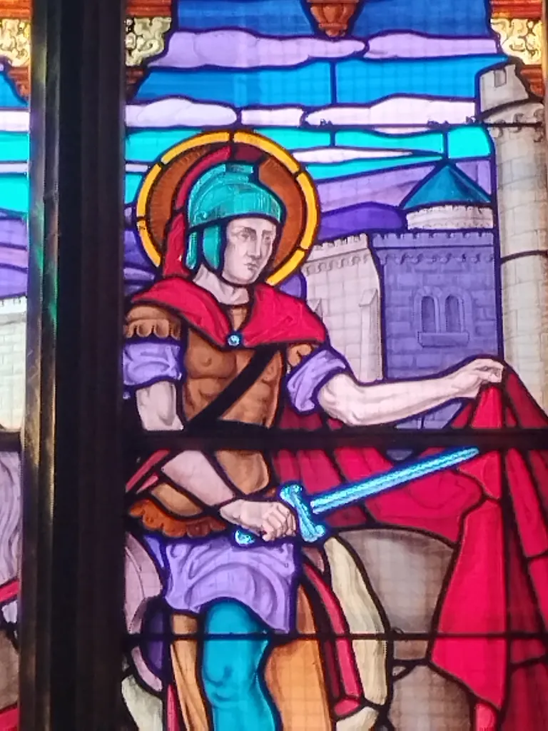 Vitrail Baie 4 : C'est Martin qui m'a vetu de ce manteau dans l'Église Saint-Léger à Saint-Léger-aux-Bois