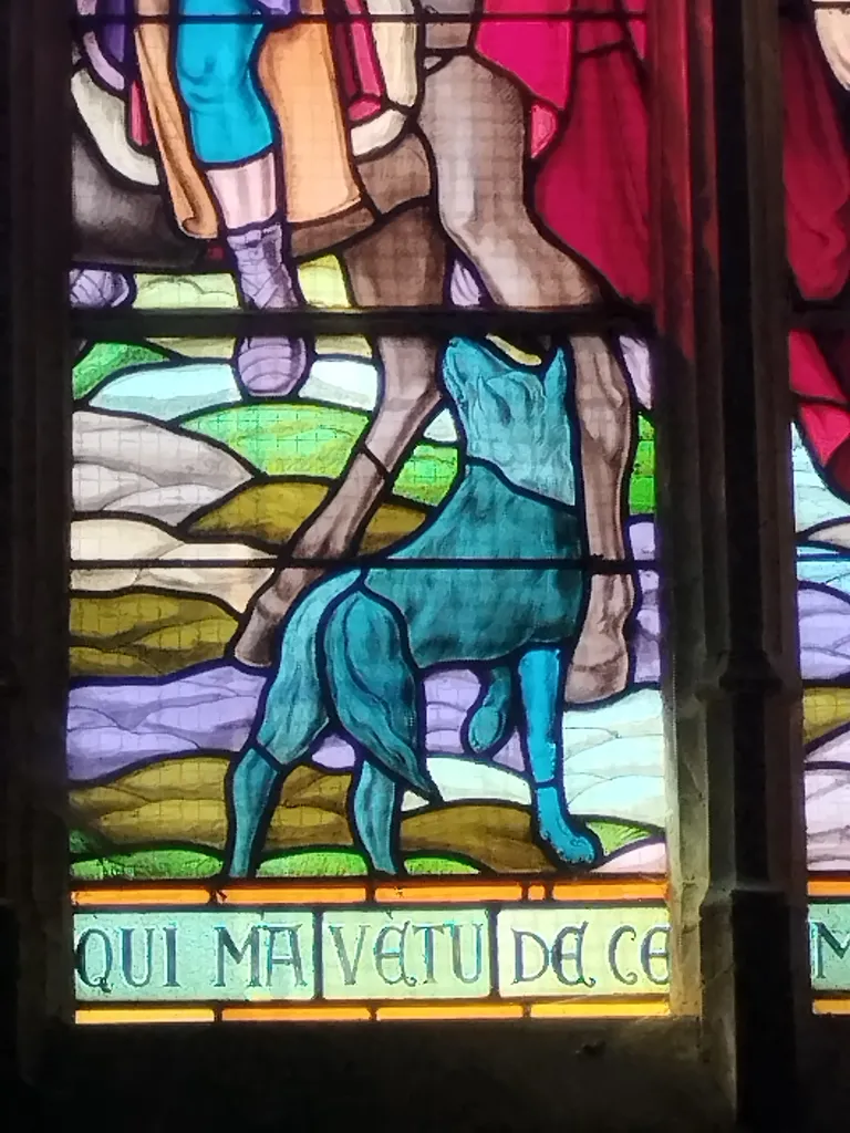 Vitrail Baie 4 : C'est Martin qui m'a vetu de ce manteau dans l'Église Saint-Léger à Saint-Léger-aux-Bois