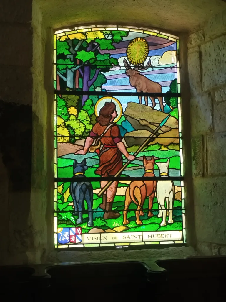 Vitrail Baie 4 : Vison de Saint-Hubert dans l'Église Saint-Denis du Hanouard