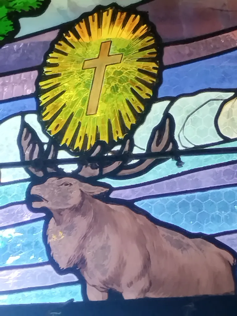 Vitrail Baie 4 : Vison de Saint-Hubert dans l'Église Saint-Denis du Hanouard